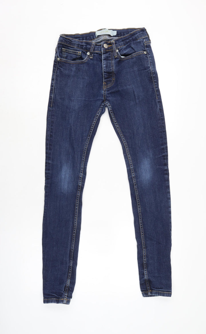 Topman Mens Blue Cotton Blend Skinny Jeans Size 26 in L28 in Regular Button