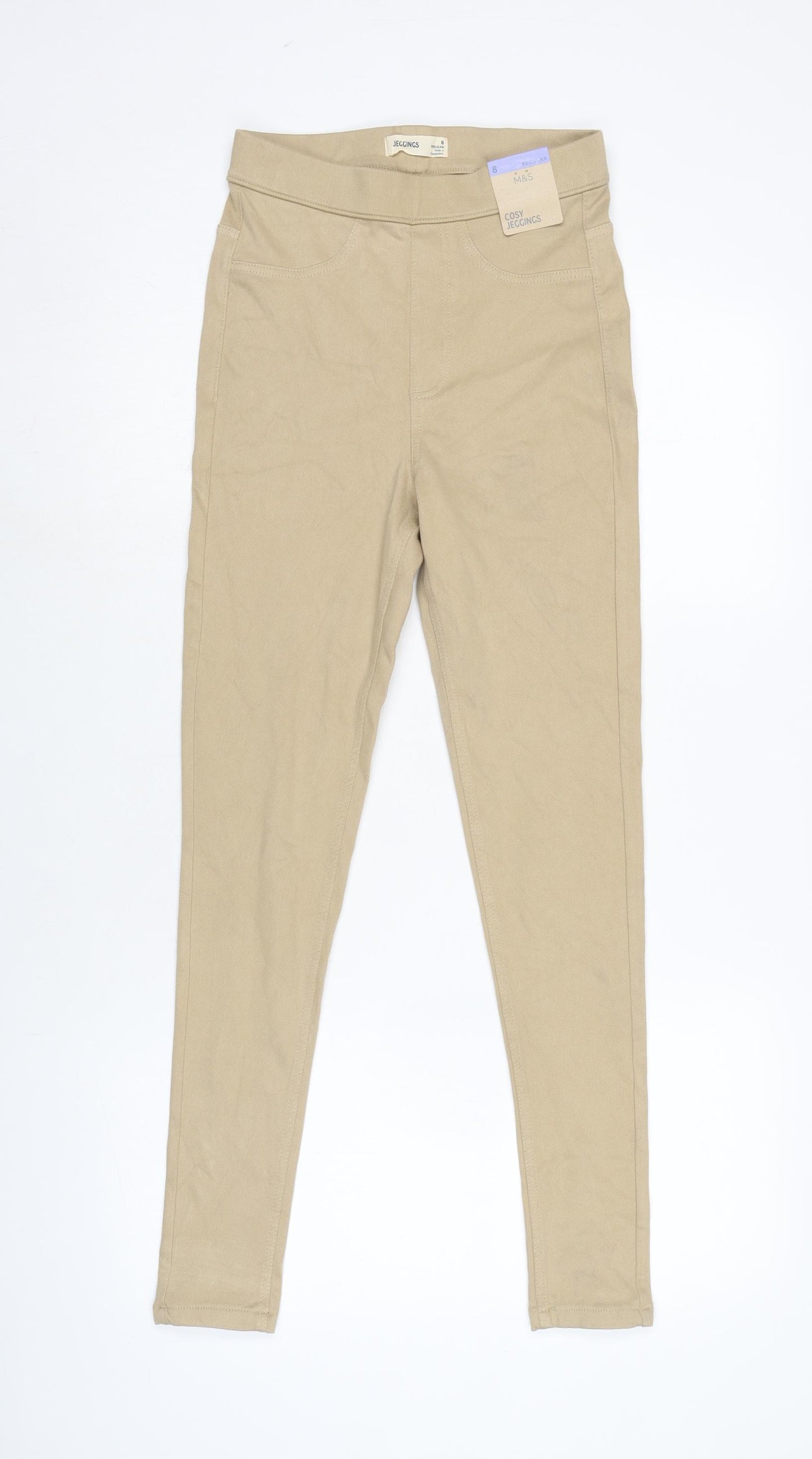 Marks and Spencer Womens Beige Cotton Jegging Trousers Size 8 L26 in Regular - Marks on front and back.