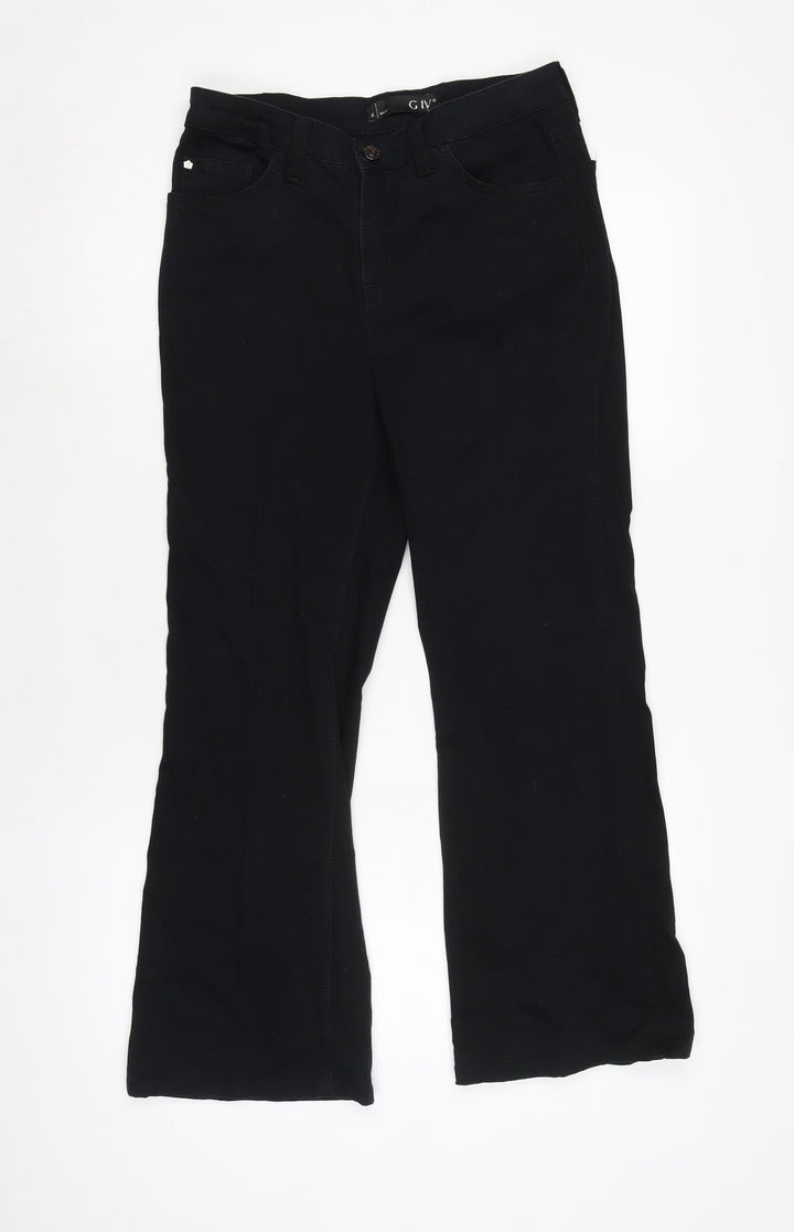 Give Womens Black Cotton Blend Bootcut Jeans Size 28 in L27 in Regular Zip - Gemstone detail to pockets.