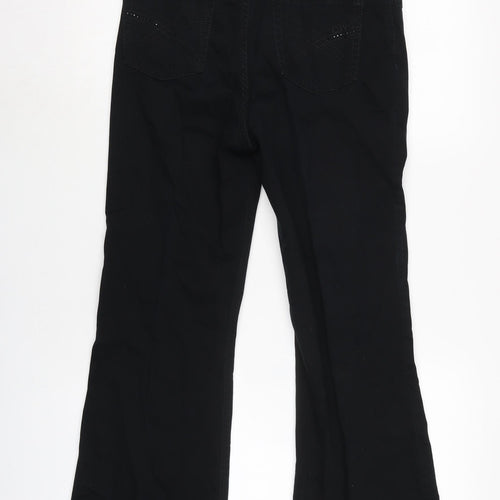 Give Womens Black Cotton Blend Bootcut Jeans Size 28 in L27 in Regular Zip - Gemstone detail to pockets.