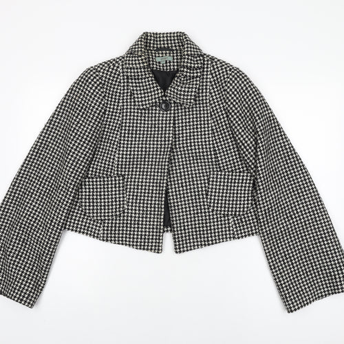 Therapy Womens Black Geometric Jacket Coat Size 12 Button - Houndstooth