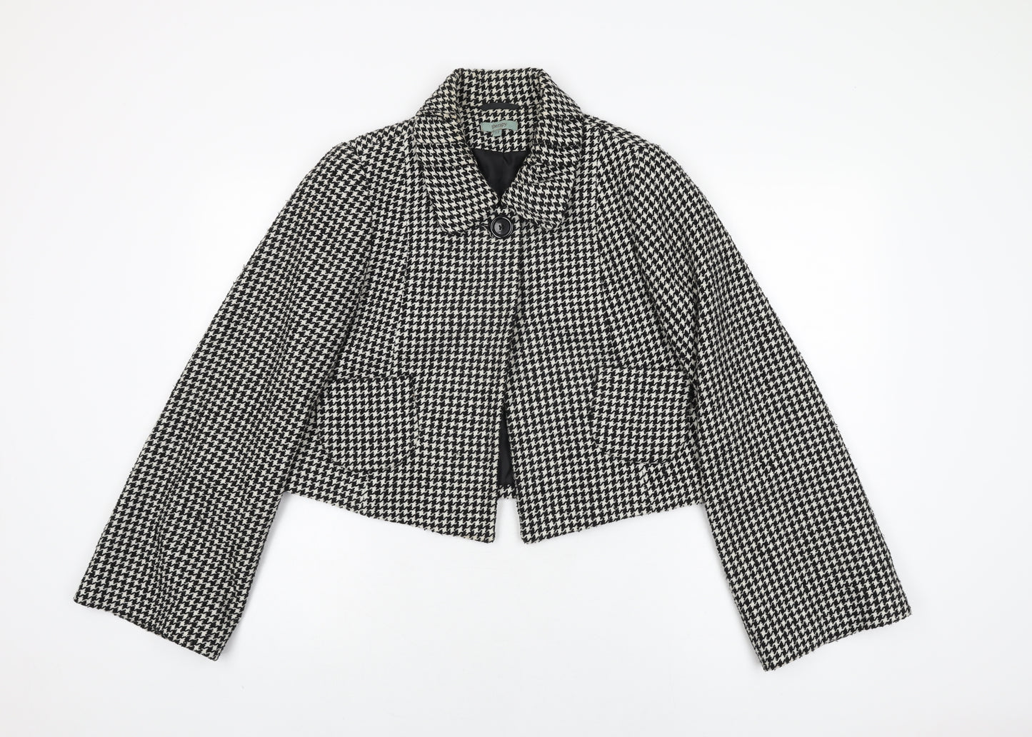 Therapy Womens Black Geometric Jacket Coat Size 12 Button - Houndstooth