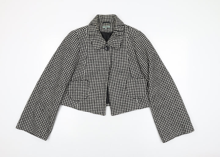 Therapy Womens Black Geometric Jacket Coat Size 12 Button - Houndstooth
