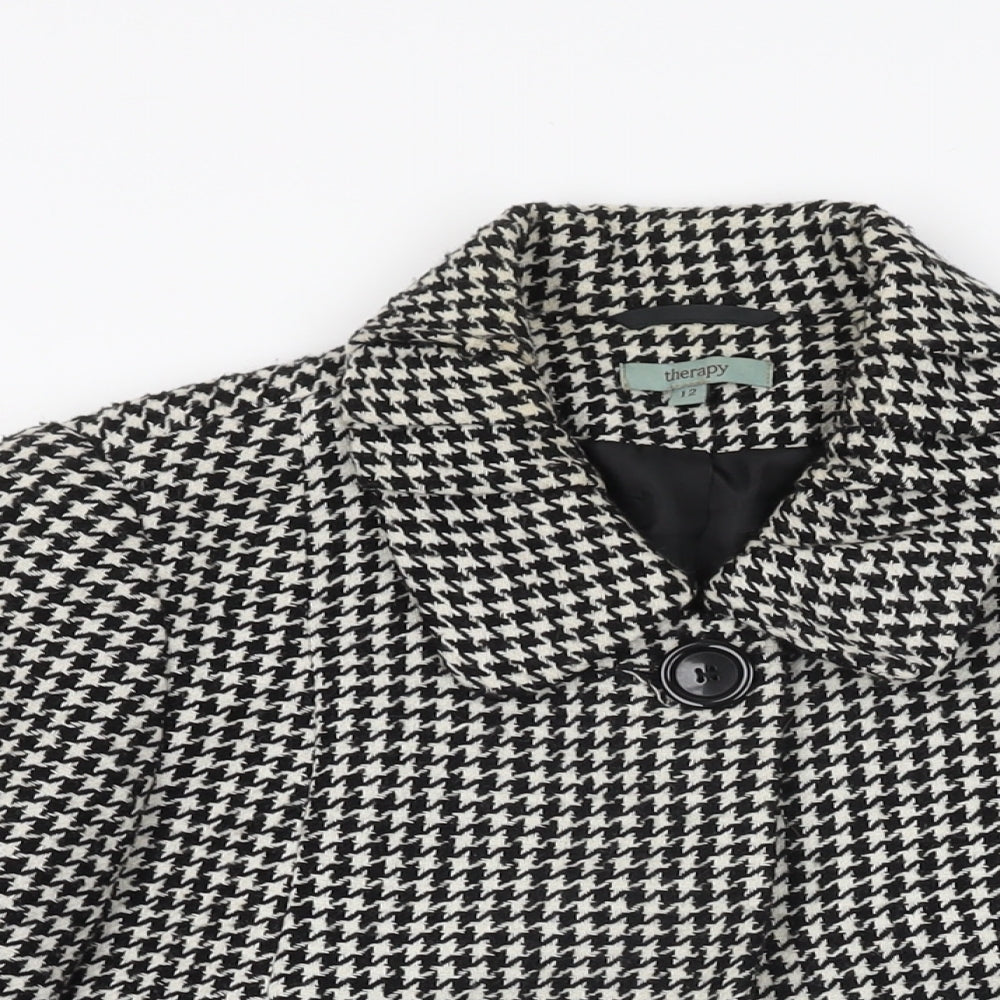 Therapy Womens Black Geometric Jacket Coat Size 12 Button - Houndstooth