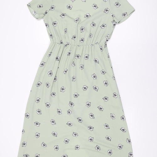H&M Womens Green Floral Polyester A-Line Size 6 V-Neck Pullover