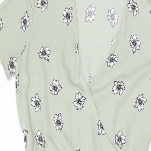 H&M Womens Green Floral Polyester A-Line Size 6 V-Neck Pullover