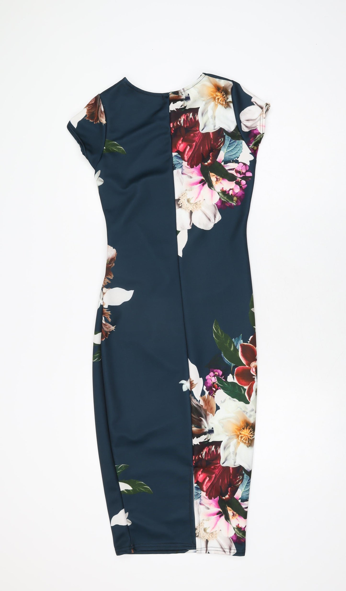 Boohoo Womens Blue Floral Polyester Bodycon Size 6 Round Neck Pullover
