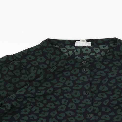 JDY Womens Black Animal Print Viscose Basic Button-Up Size 8 Round Neck