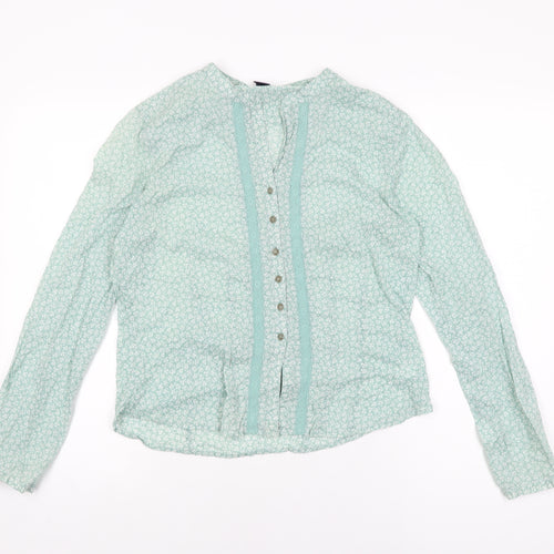 Gap Womens Green Floral Cotton Basic Button-Up Size M Round Neck
