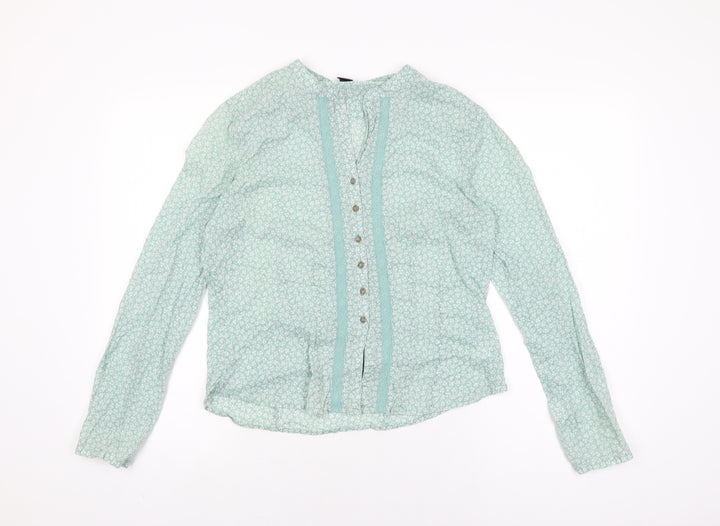 Gap Womens Green Floral Cotton Basic Button-Up Size M Round Neck
