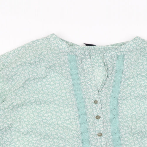 Gap Womens Green Floral Cotton Basic Button-Up Size M Round Neck