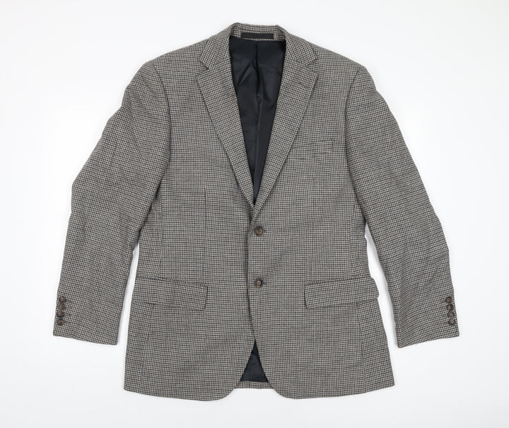 Marks and Spencer Mens Grey Houndstooth Wool Jacket Suit Jacket Size 40 Regular