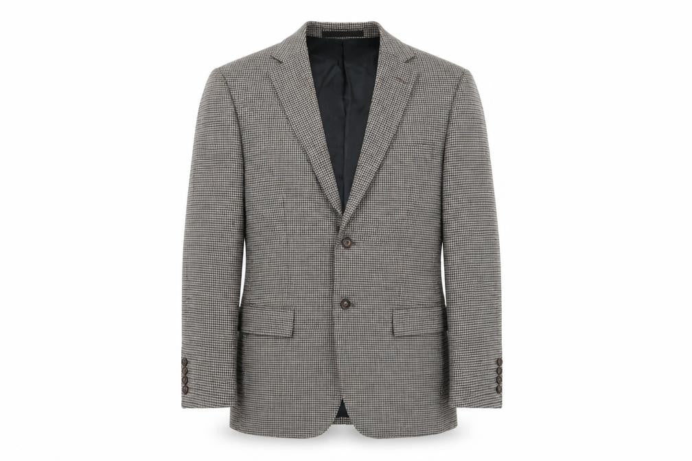 Front view of Marks & Spencer men’s grey houndstooth wool jacket suit jacket, size 40, regular