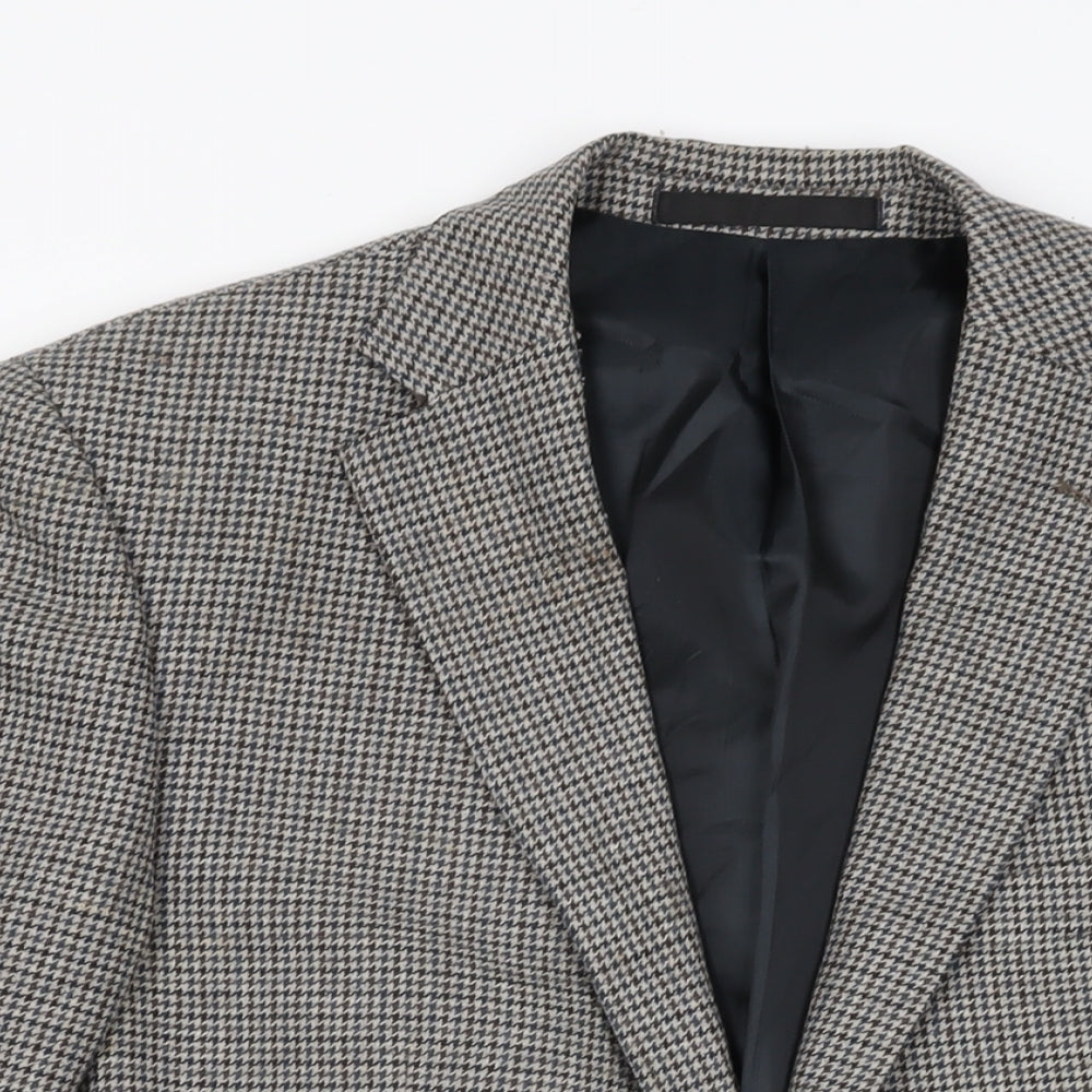 Marks and Spencer Mens Grey Houndstooth Wool Jacket Suit Jacket Size 40 Regular
