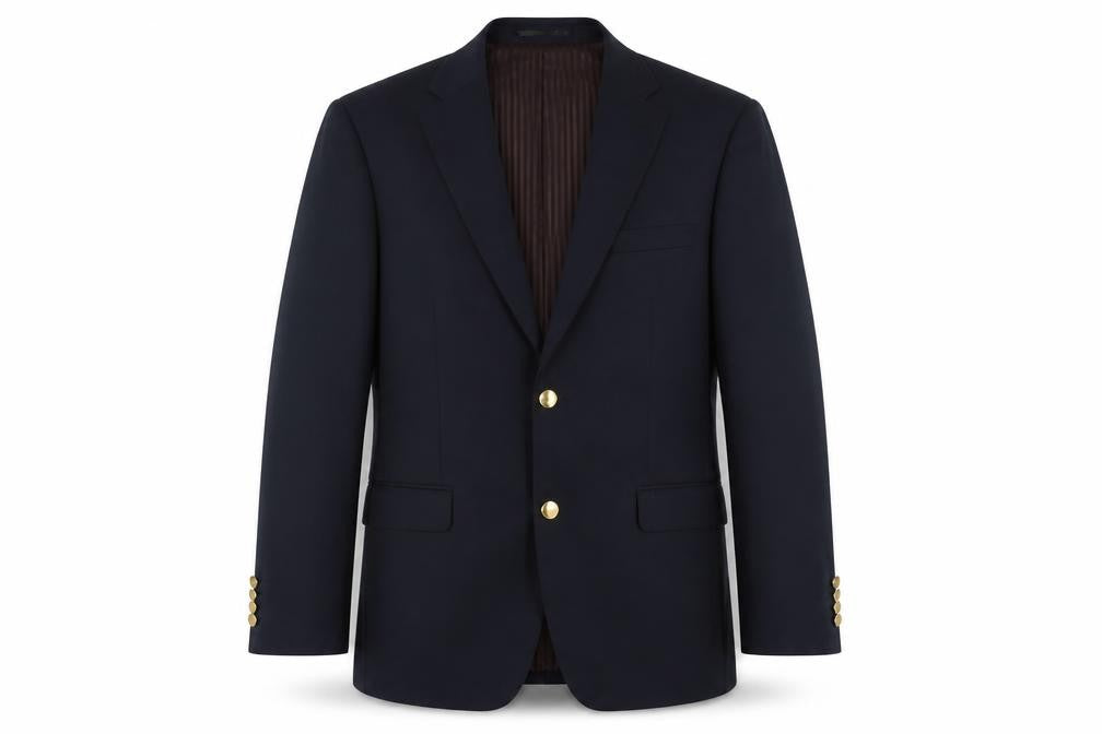 Front view of Greenwoods men’s blue wool jacket suit jacket, size 38, regular