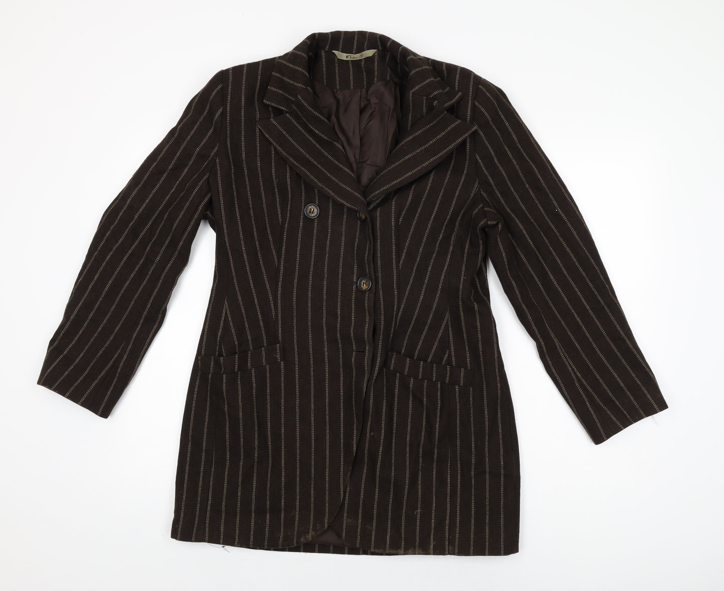 Miss Selfridge Womens Brown Striped Jacket Blazer Size 12 Button