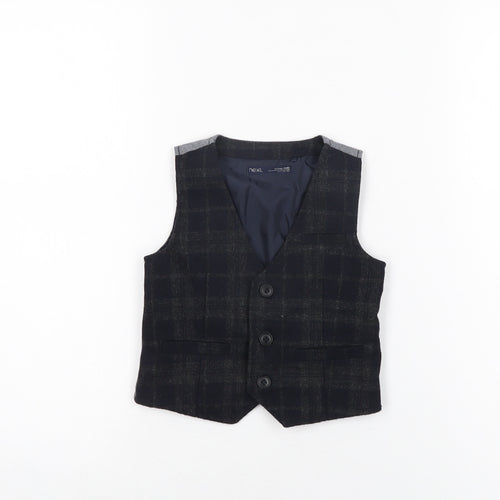 NEXT Boys Black Geometric Polyester Basic Button-Up Size 12-18 Months V-Neck Button - Waistcoat