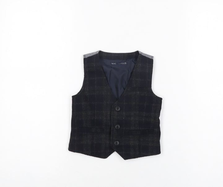 NEXT Boys Black Geometric Polyester Basic Button-Up Size 12-18 Months V-Neck Button - Waistcoat