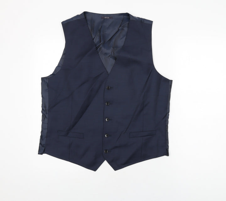 Marks and Spencer Mens Blue Wool Jacket Suit Waistcoat Size 44 Regular