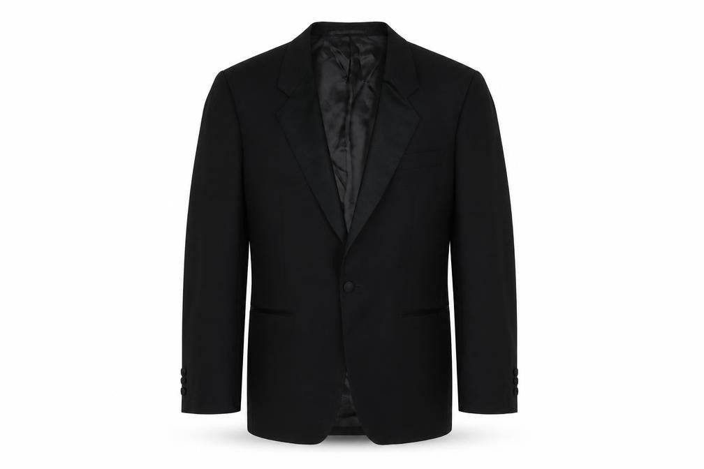 Front view of Hugo James men’s black wool jacket suit jacket, size 36, regular