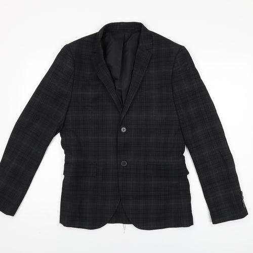 H&M Mens Black Geometric Polyester Jacket Suit Jacket Size 38 Regular