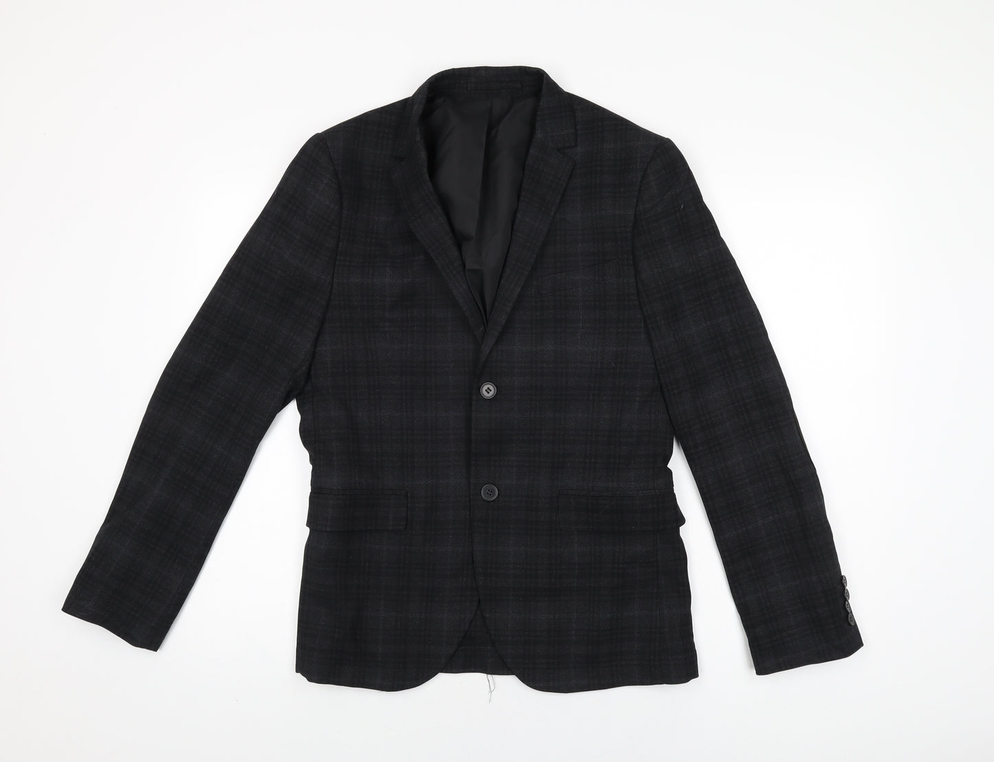 H&M Mens Black Geometric Polyester Jacket Suit Jacket Size 38 Regular