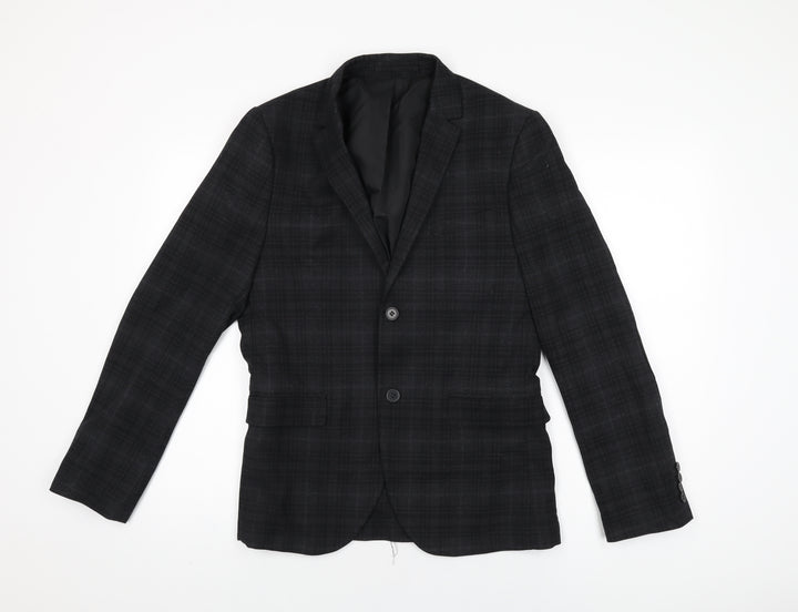 H&M Mens Black Geometric Polyester Jacket Suit Jacket Size 38 Regular