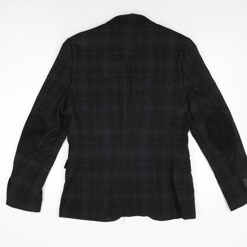 H&M Mens Black Geometric Polyester Jacket Suit Jacket Size 38 Regular