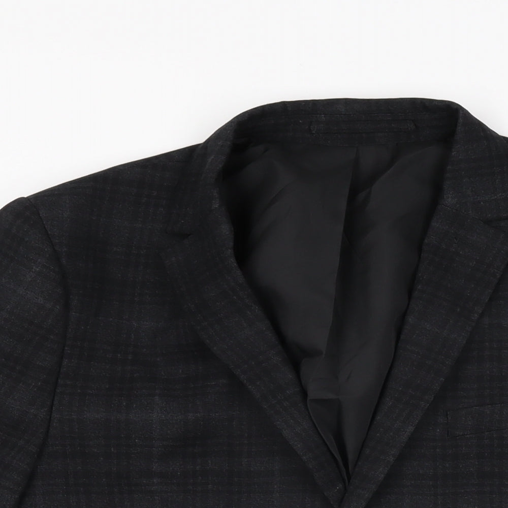 H&M Mens Black Geometric Polyester Jacket Suit Jacket Size 38 Regular