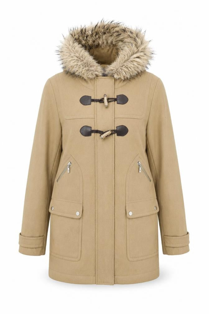 Front view of Next women’s beige overcoat coat, size UK 8, zip
