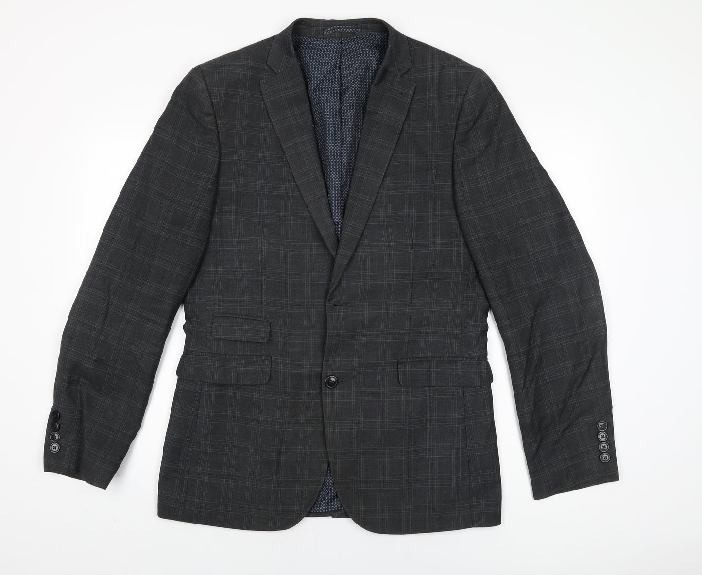 NEXT Mens Grey Geometric Polyester Jacket Suit Jacket Size 40 Regular