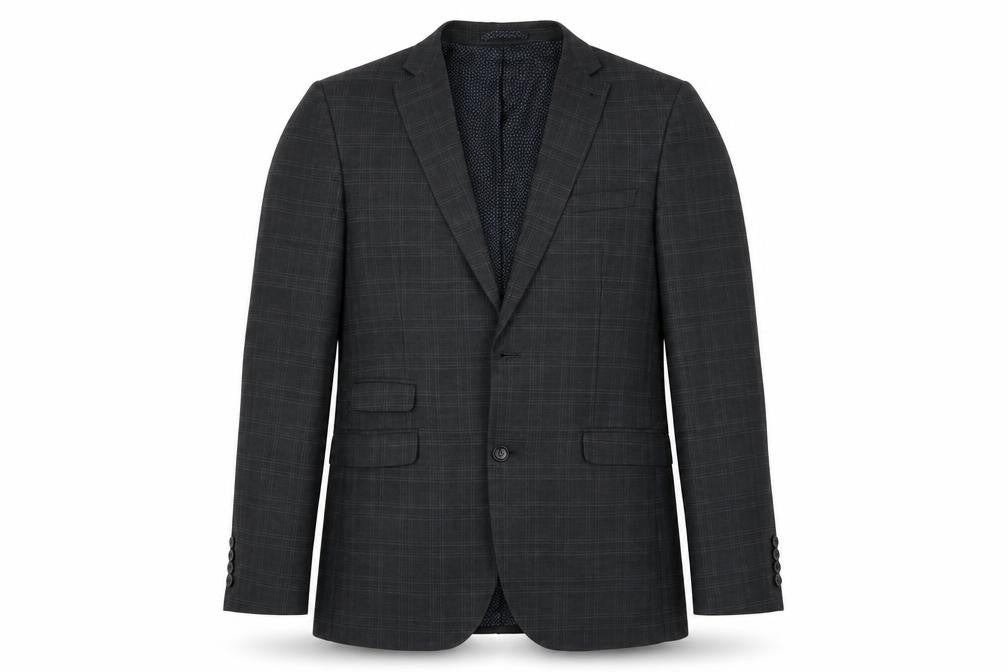 Front view of Next men’s grey geometric polyester jacket suit jacket, size 40, regular