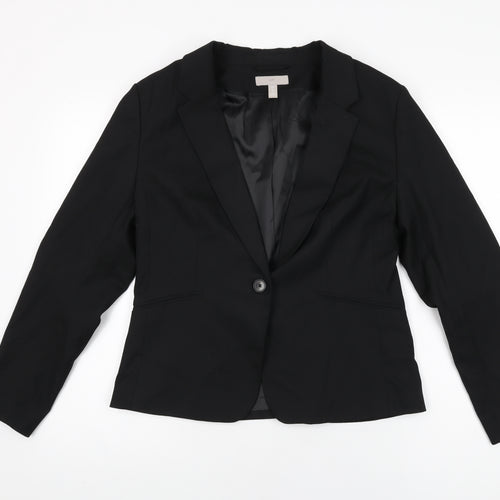 H&M Womens Black Jacket Blazer Size 16 Button