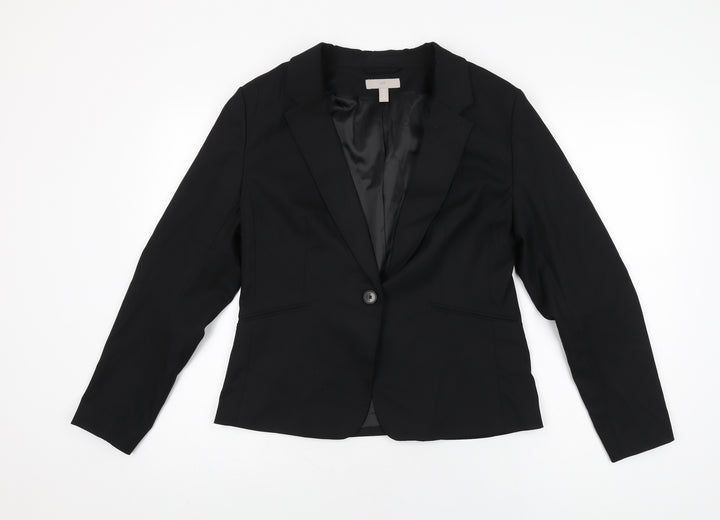 H&M Womens Black Jacket Blazer Size 16 Button