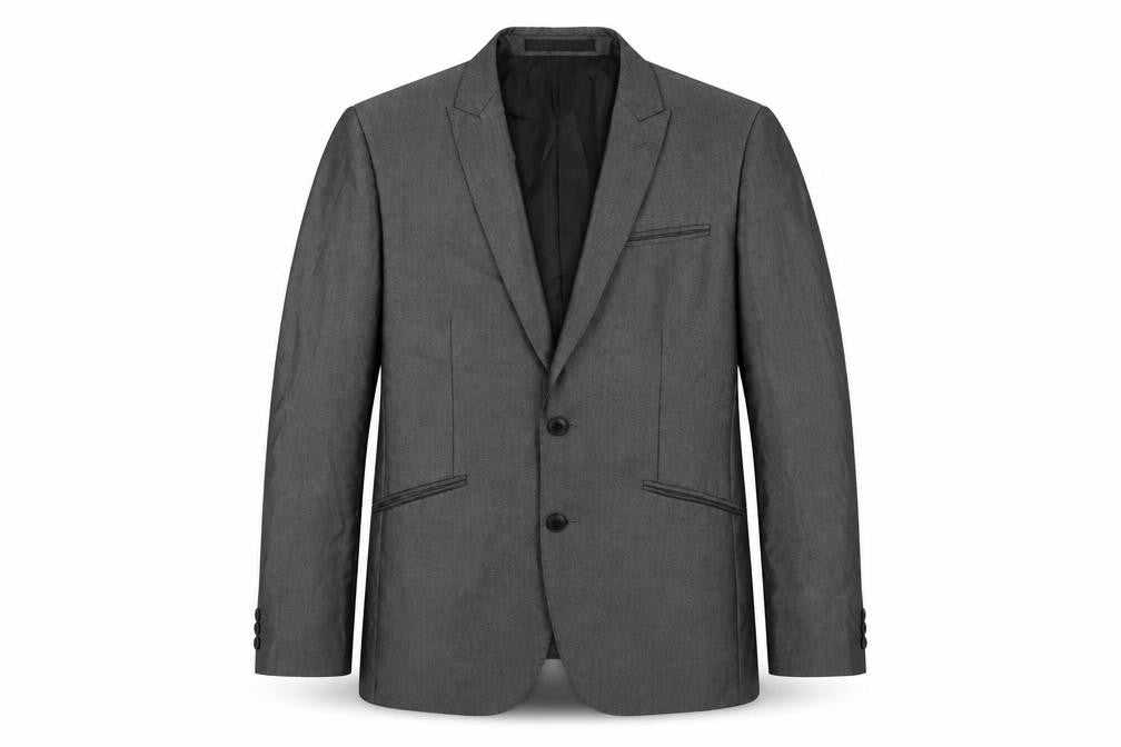 Front view of Marks & Spencer men’s grey polyester jacket suit jacket, size 38, regular