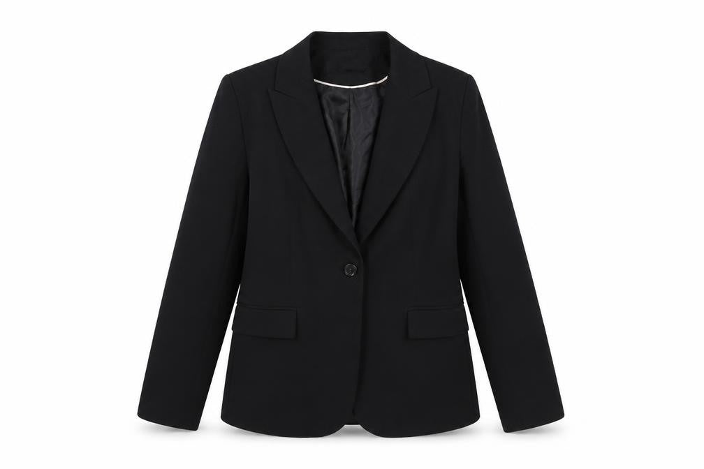 Front view of Zara women’s black polyester jacket blazer, size UK 14