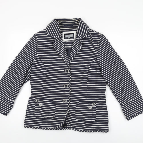 Per Una Womens Blue Striped Jacket Size 14 Button