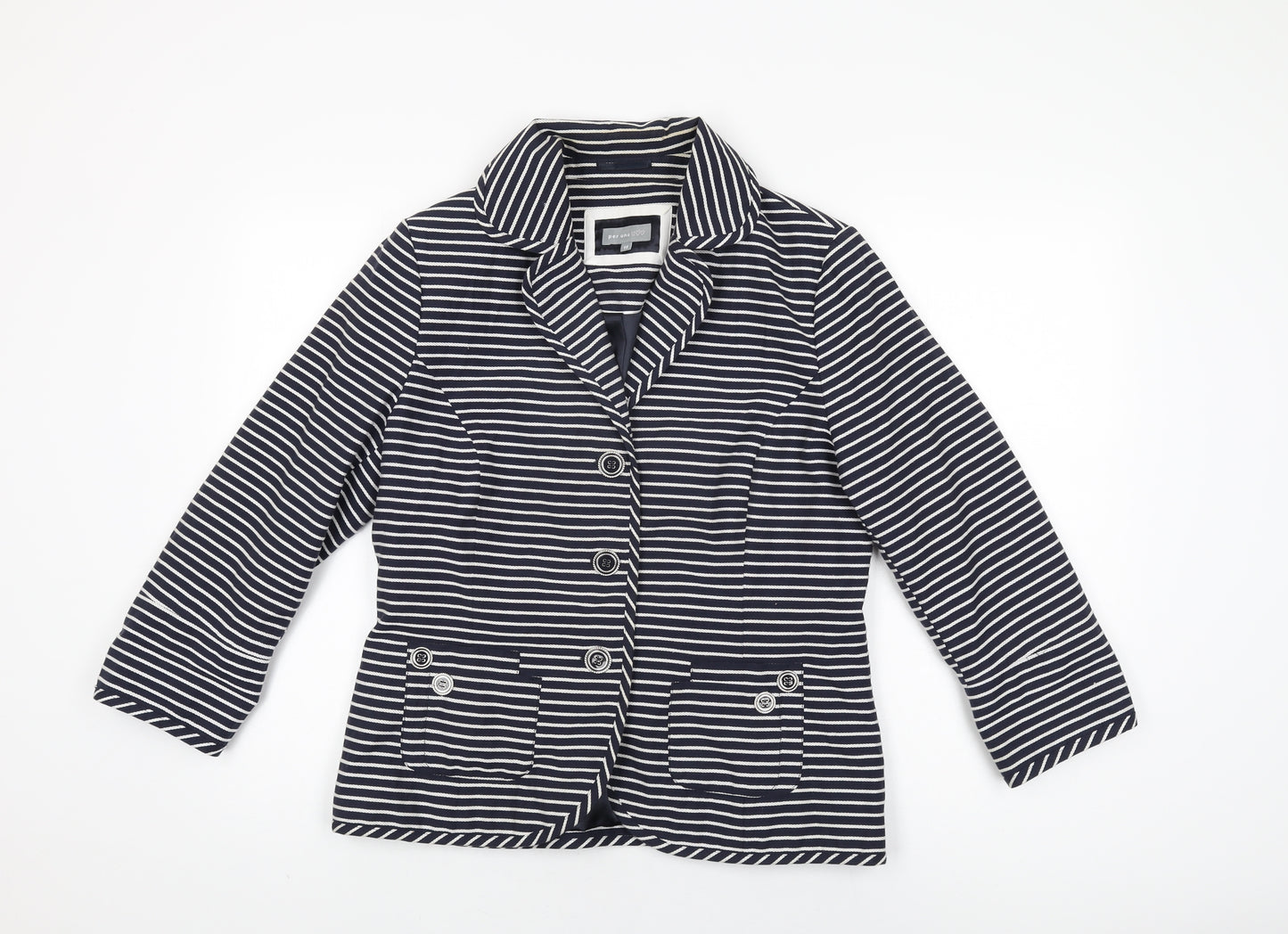 Per Una Womens Blue Striped Jacket Size 14 Button
