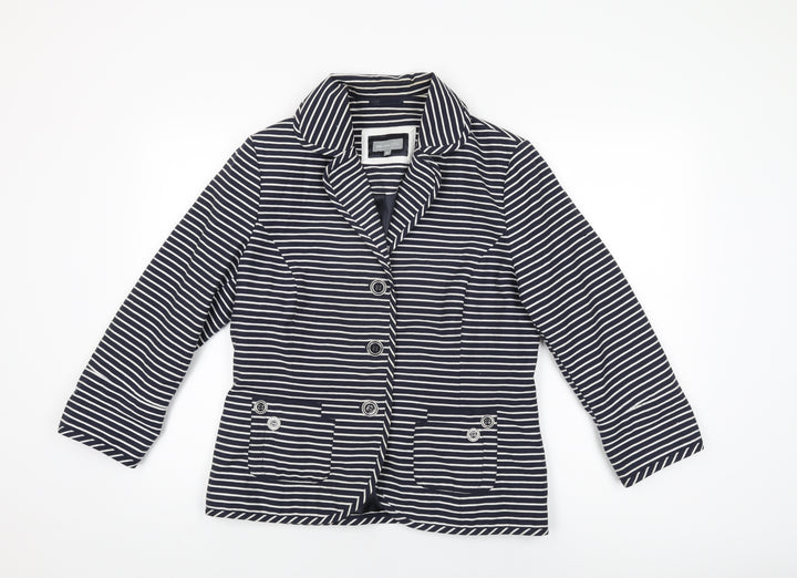 Per Una Womens Blue Striped Jacket Size 14 Button