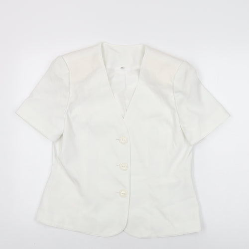 EWM Womens White Polyester Basic Button-Up Size 12 V-Neck