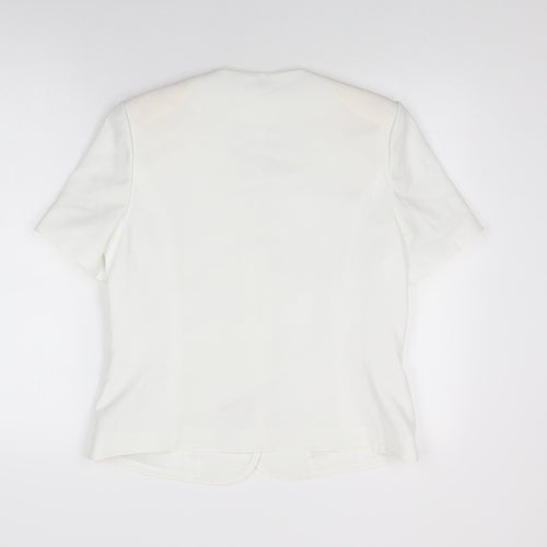 EWM Womens White Polyester Basic Button-Up Size 12 V-Neck