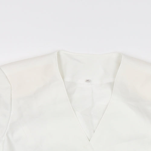 EWM Womens White Polyester Basic Button-Up Size 12 V-Neck
