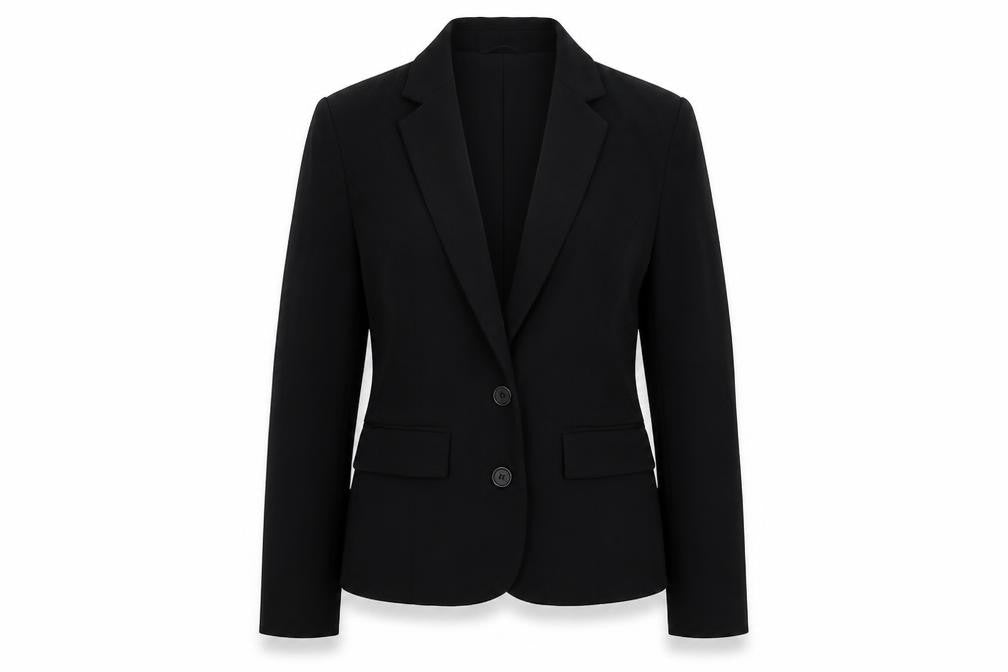 Front view of Marks & Spencer women’s black polyester jacket blazer, size UK 8