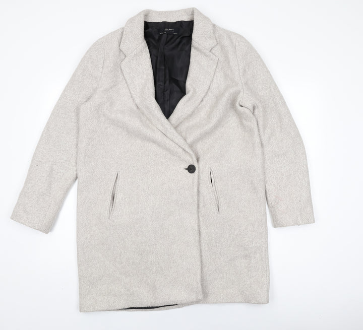 Zara Womens Grey Overcoat Coat Size L Button
