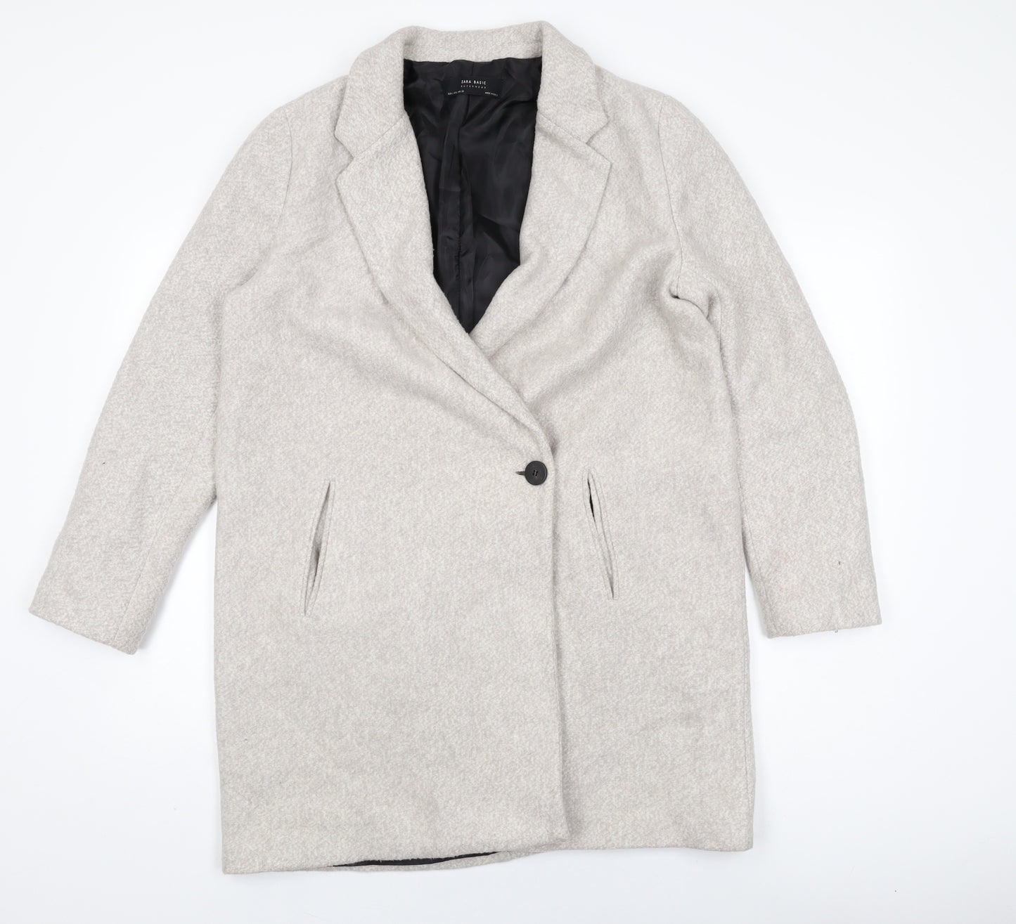 Zara Womens Grey Overcoat Coat Size L Button