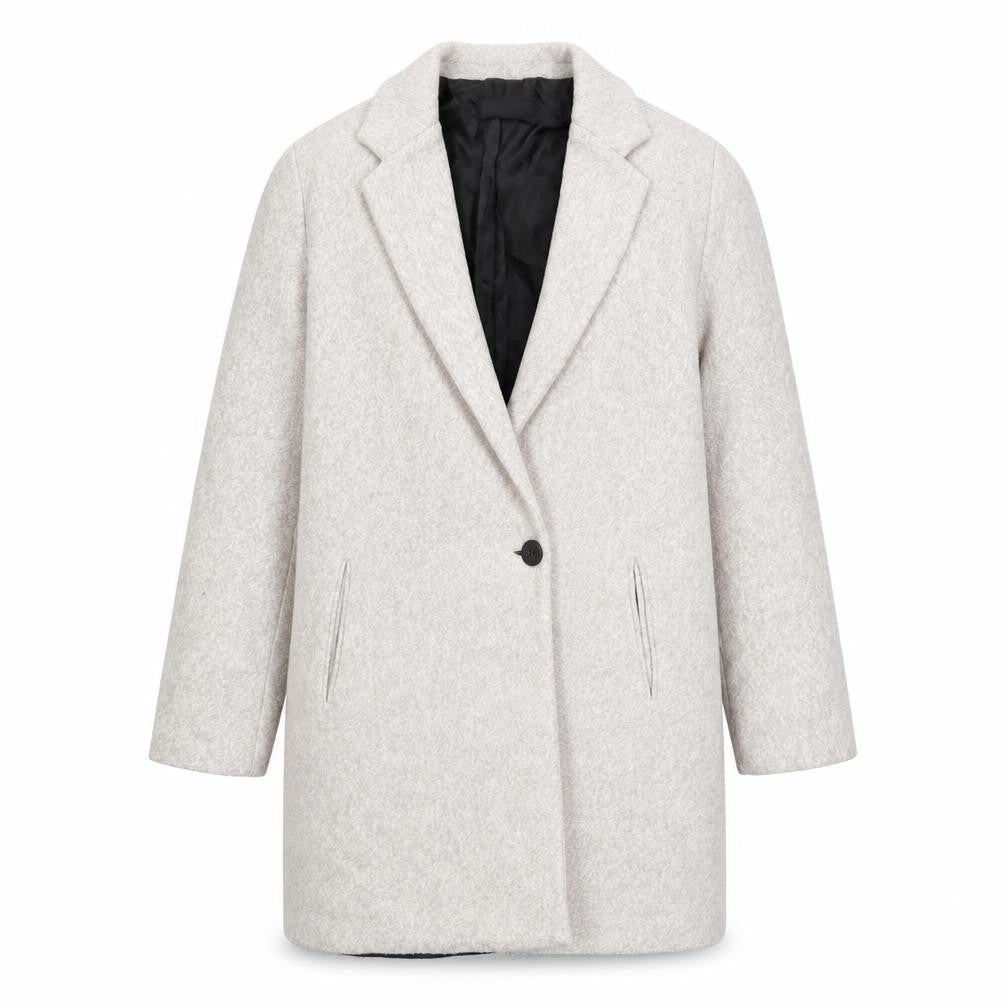 Front view of Zara women’s grey overcoat coat, size L, button