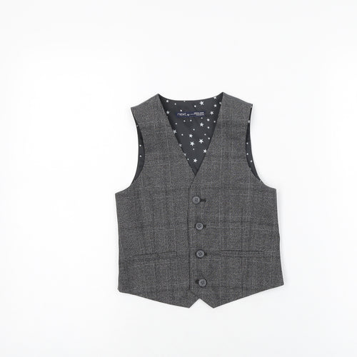 NEXT Boys Grey Geometric Polyester Basic Button-Up Size 5 Years V-Neck Button - Waistcoat