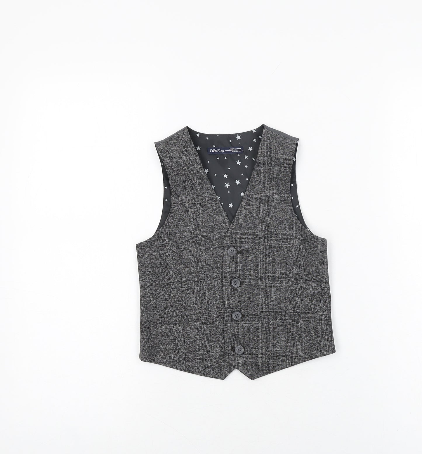 NEXT Boys Grey Geometric Polyester Basic Button-Up Size 5 Years V-Neck Button - Waistcoat