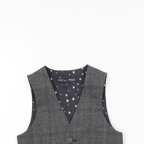 NEXT Boys Grey Geometric Polyester Basic Button-Up Size 5 Years V-Neck Button - Waistcoat