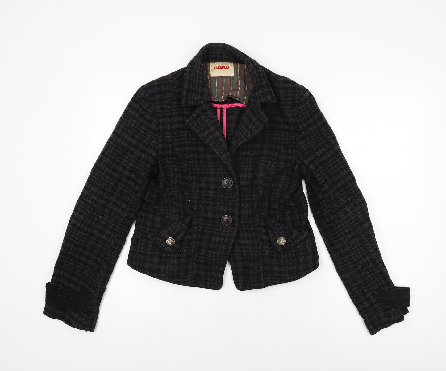 Guru Womens Black Geometric Jacket Coat Size L Button
